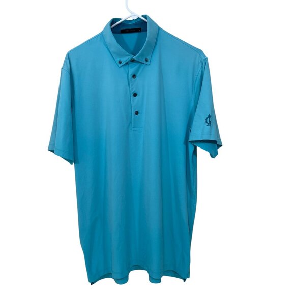 Greyson Polo Shirt Size L Blue Stretch Short Sleeve Golf Fox Nylon Spandex - Picture 7 of 8